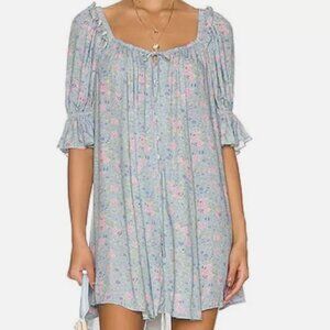 Spell & the Gypsy Collective Dolly Blue Button Front Puff Sleeve Mini Dress M